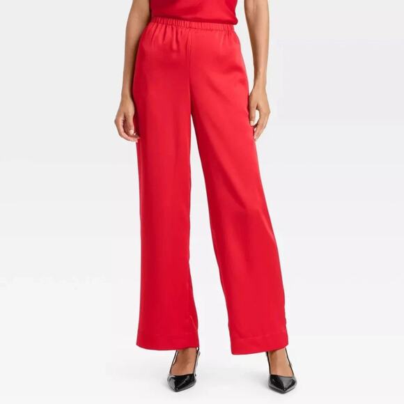 A New Day Women's Mid Rise Straight Leg Satin Pull On Pants Red Size XS - Picture 1 of 7